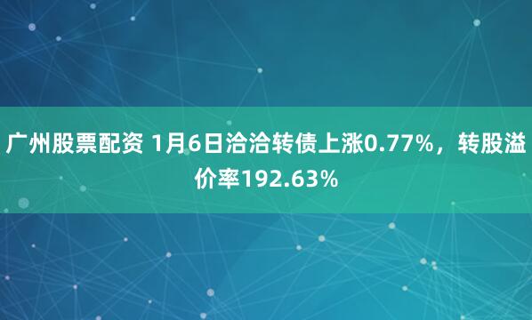 广州股票配资 1月6日洽洽转债上涨0.77%，转股溢价率192.63%